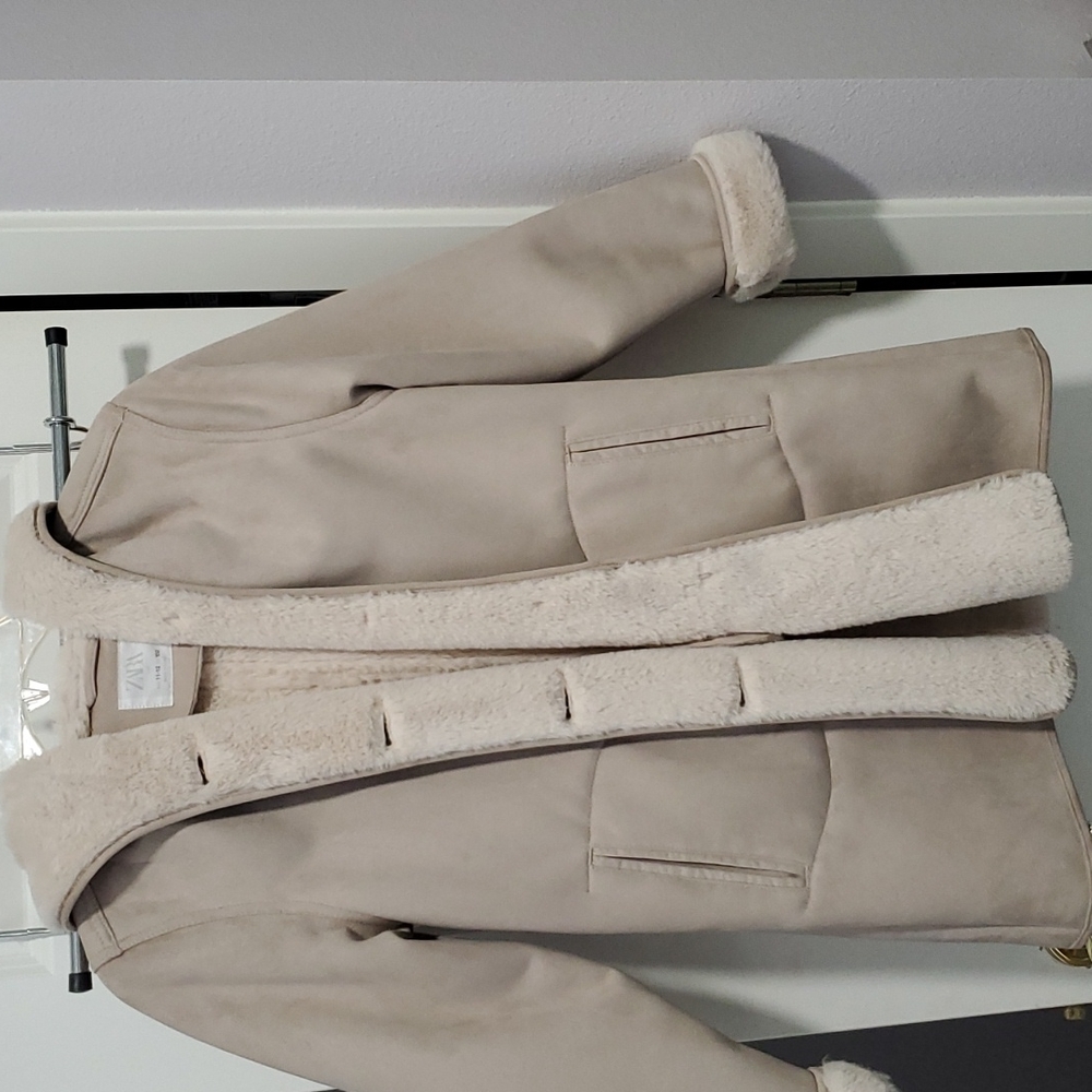 Zara girls coat warm 11 - 12 beige